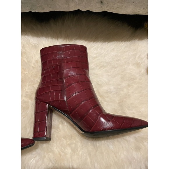 Seller S8644 Cocco Red Croc Ankle Boots SZ 38 Bordeaux red Burgundy Valentines - Picture 7 of 9